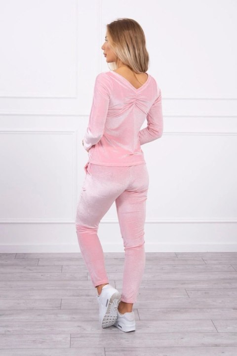 Komplet welurowy z marszczeniem z tyłu pudrowy róż