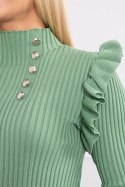 Sukienka swetrowa dopasowana z guzikami ciemny miętowy