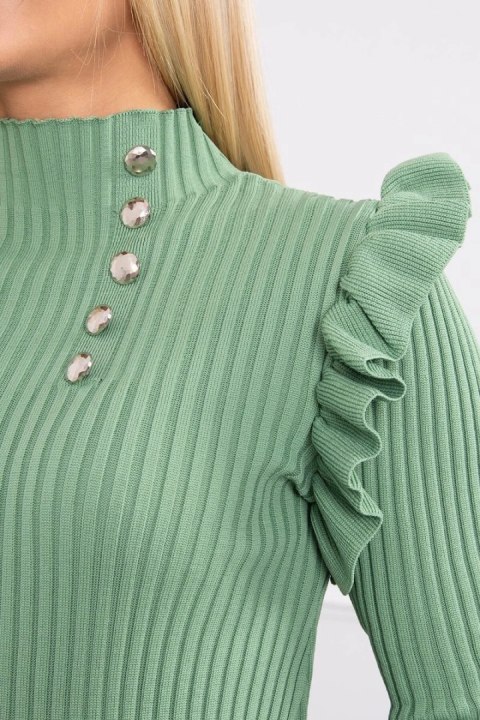 Sukienka swetrowa dopasowana z guzikami ciemny miętowy