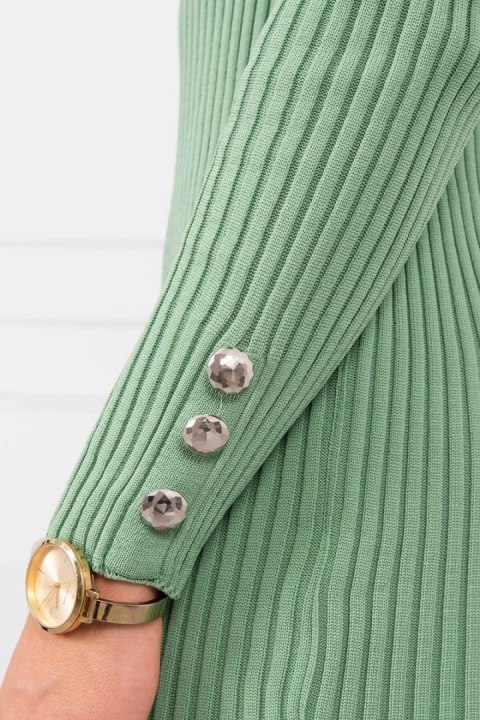 Sukienka swetrowa dopasowana z guzikami ciemny miętowy