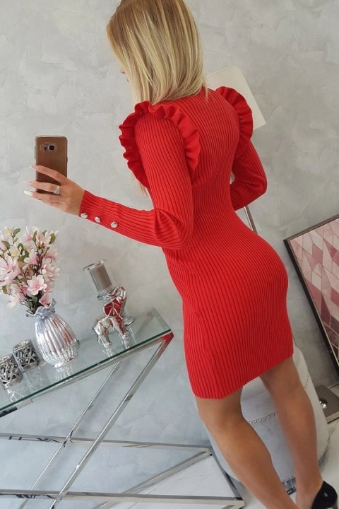 Sukienka swetrowa dopasowana z guzikami czerwony