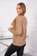 Sweter z ażurowym zdobieniem camelowy