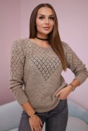 Sweter z ażurowym zdobieniem ciemny beżowy
