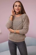 Sweter z ażurowym zdobieniem ciemny beżowy