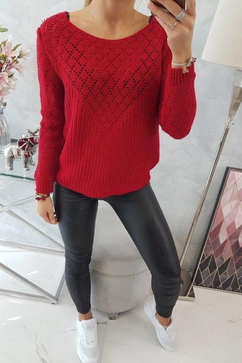 Sweter z ażurowym zdobieniem czerwony