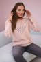 Sweter z ażurowym zdobieniem pudrowy róż