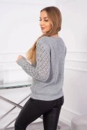 Sweter z ażurowym zdobieniem szary