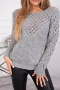Sweter z ażurowym zdobieniem szary