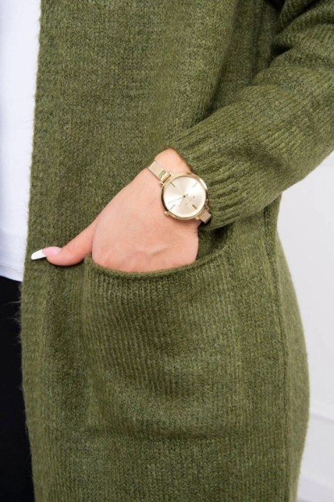 Sweter z kapturem i kieszeniami gładki khaki