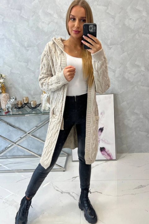 Sweter z kapturem i kieszeniami jasno beżowy