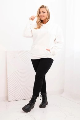 Bluza damska pętelkowa Plus Size bawełniana z kapturem i kieszenią kangurką biała