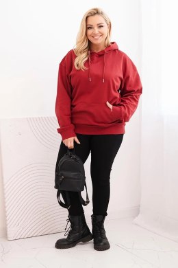 Bluza damska pętelkowa Plus Size bawełniana z kapturem i kieszenią kangurką bordowa