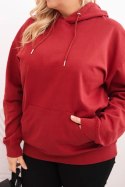 Bluza damska pętelkowa Plus Size bawełniana z kapturem i kieszenią kangurką bordowa