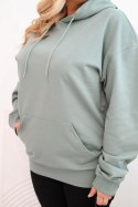 Bluza damska pętelkowa Plus Size bawełniana z kapturem i kieszenią kangurką ciemno miętowa