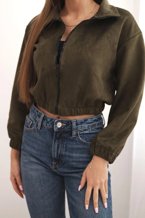 Bluza zamszowa na suwak khaki  