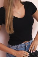 Bluzka damska prążkowana z dekoltem V i krótkim rękawem czarna