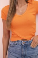 Bluzka damska prążkowana z dekoltem V i krótkim rękawem pomarańczowa
