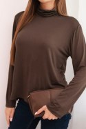 Bluzka damska wiskozowa z golfem i długim rękawem brązowa