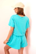 Komplet damski bawełniany z szerokimi szortami jasny miętowy