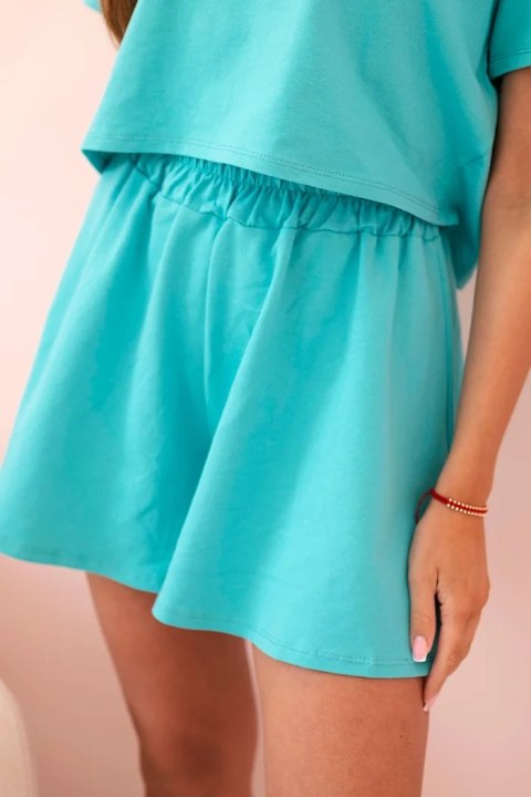 Komplet damski bawełniany z szerokimi szortami jasny miętowy