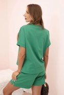 Komplet damski punto z krótkim rękawem i szortami zielony