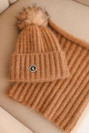 Komplet damski zimowy z pomponem i komin camelowy