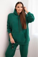 Komplet dresowy damski ocieplany z bawełny i z kapturem zielony