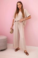 Komplet z wiskozy ze złotym obszyciem ciemny beżowy