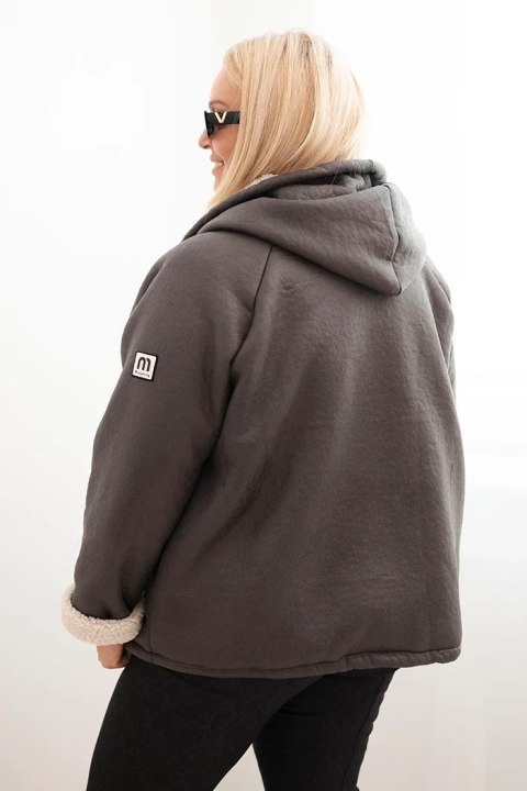 Kurtka damska Plus Size z kapturem i barankiem grafitowa