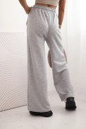 Spodnie damskie bawełniane z szeroką nogawką i kieszeniami szare
