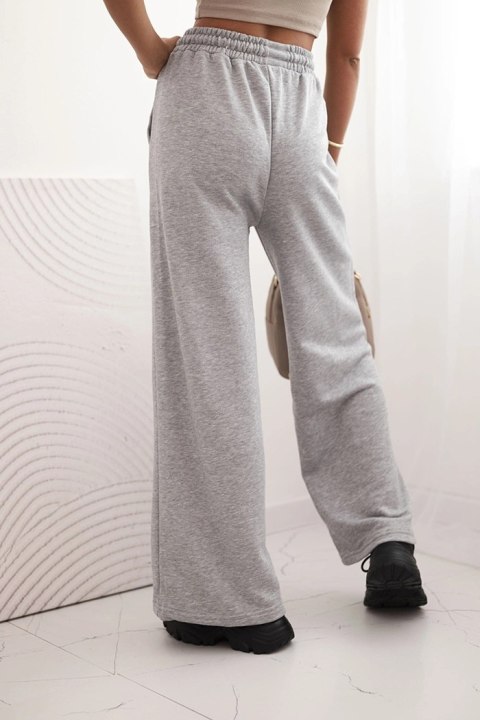 Spodnie damskie bawełniane z szeroką nogawką i kieszeniami szare