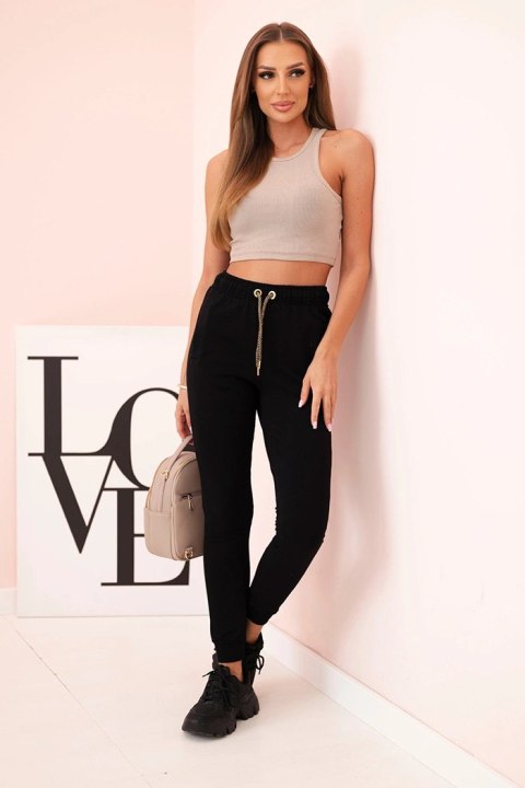 Spodnie dresowe damskie z kieszeniami i wiązaniem w pasie czarne