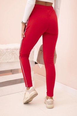 Spodnie dresowe damskie z lampasem i wiązaniem w pasie czerwone