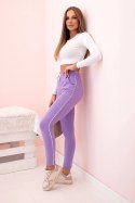 Spodnie dresowe damskie z lampasem i wiązaniem w pasie fioletowe
