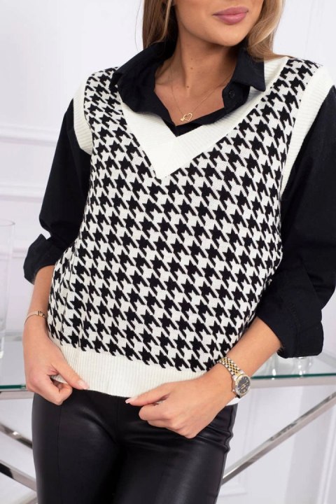 Sweter bezrękawnik w pepitkę ecru