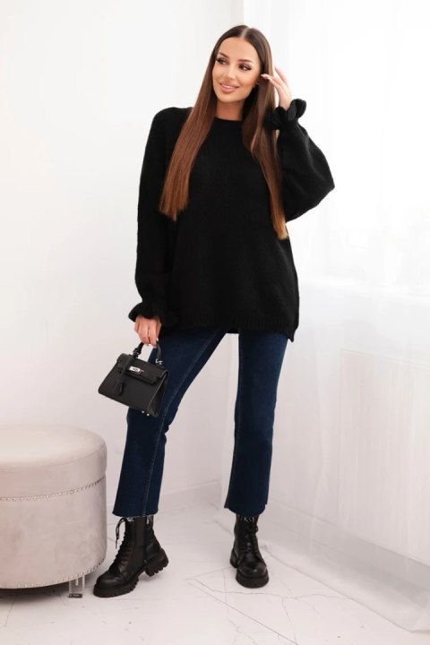 Sweter damski z dodatkiem moheru i wełny o luźnym fasonie czarny