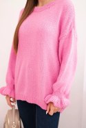 Sweter damski z dodatkiem moheru i wełny o luźnym fasonie różowy