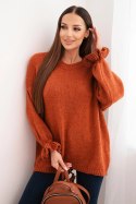 Sweter damski z dodatkiem moheru i wełny o luźnym fasonie rudy