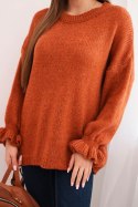 Sweter damski z dodatkiem moheru i wełny o luźnym fasonie rudy