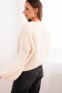 Sweter damski z moheru z bufiastymi rękawami ecru