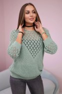 Sweter z ażurowym zdobieniem ciemno miętowy