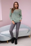 Sweter z ażurowym zdobieniem ciemno miętowy