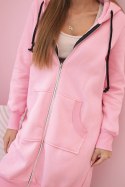 Bluza damska ocieplana z kapturem i zamkiem jasno różowa  