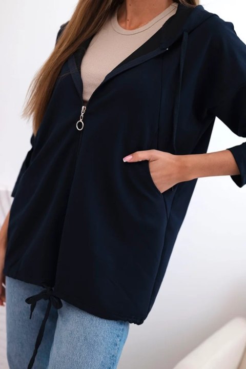 Bluza damska z kapturem i troczkiem na dole granatowa  