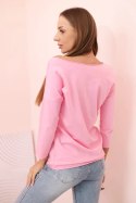 Bluzka damska z dekoltem w łódkę jasno różowa  