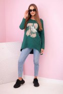 Bluzka damska z kieszeniami i ozdobnym nadrukiem zielona  