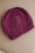 Czapka damska zimowa z wełną i zdobieniem z dżetów K480 ciemno fioletowa
