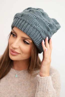 Czapka damska zimowa z wełny z ozdobnym splotem K451 ciemno szara