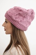 Czapka damska zimowa z wełny z ozdobnym splotem K451 fioletowa
