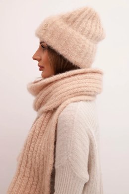Komplet damski czapka i długi szalik z miękkiej przędzy beżowy